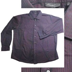 Kenneth Cole Purple Textured Black Striped Button Up Dress Shirt Size 18